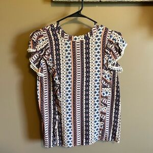 Patterned Ruffle Sleeve Top